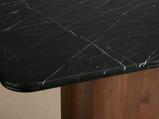 Caden Dining Table (Black Marquina Stone Top, Walnut Base): Modern Light Luxury Dining Room Table