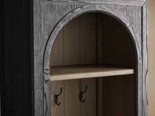 Hattie Oak Wood Entryway Tall Storage Cabinet with Hooks