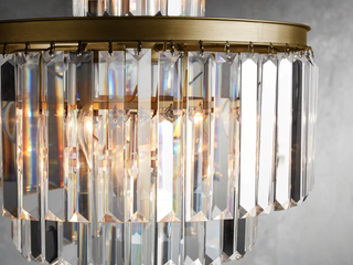 French Art Deco Layered K9 Crystal Round Chandelier