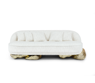 Luxury Sculptural Sofa with Polished Hammered Brass Base & Organic Curved Design