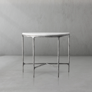 Hand-Forged Metal Semi-Circle Marble Console Table