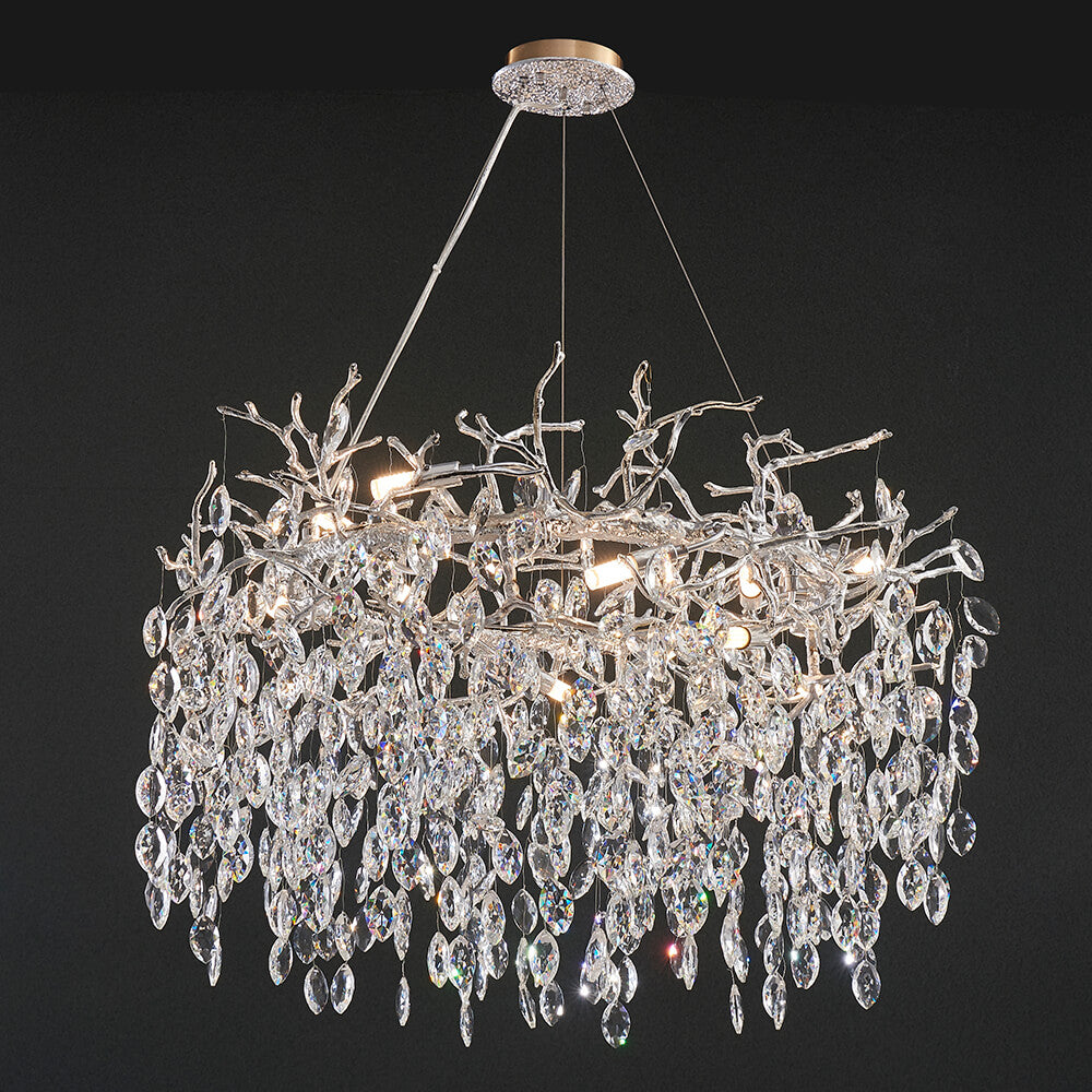 24-40 Inch Round Chandelier Silver Tree Branch Chandelier for Bedroom