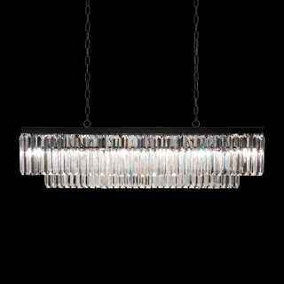 French Art Deco Tiered K9 Crystal Rectangular Chandelier