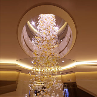 Custom Long Glass Bubble Chandelier 39"W 339"H