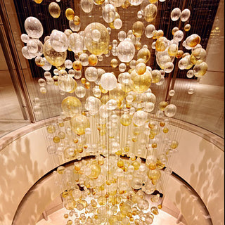Custom Long Glass Bubble Chandelier 39"W 339"H