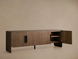 Felton Media Console Oak TV Stand Side Cabinet Television Storage Unit Wood Sideboard with Modern Minimalist Style