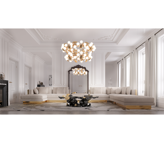 Luxury Modular Sofa with Karst-Inspired Sculptural Design & Polished Brass Frame