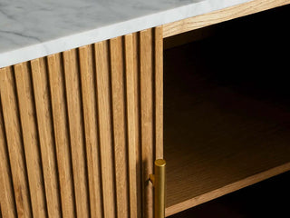 Finley Sideboard: Minimalist Fluted Base Stone Top Storage Sideboard
