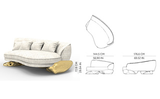 Luxury Sculptural Curved Sofa with Polished Hammered Brass Base & Organic Design