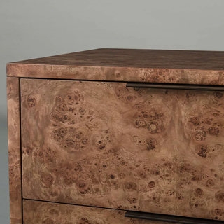 Modern Burl Wood Nightstand with 2 Drawers – Luxury Bedroom Bedside Storage Cabinet