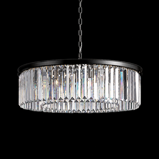French Art Deco K9 Crystal Round Chandelier