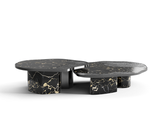 Luxury Calacatta Marble Coffee Table with Black Sculptural Base & Modern Design