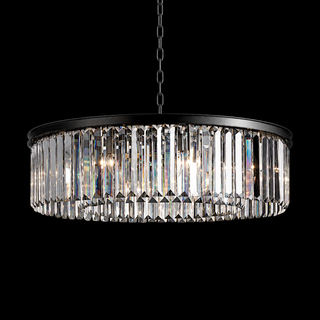 French Art Deco K9 Crystal Round Chandelier