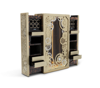 Luxury Baron Safe with Electric Opening System, Gold-Plated Brass & Walnut Root Interior