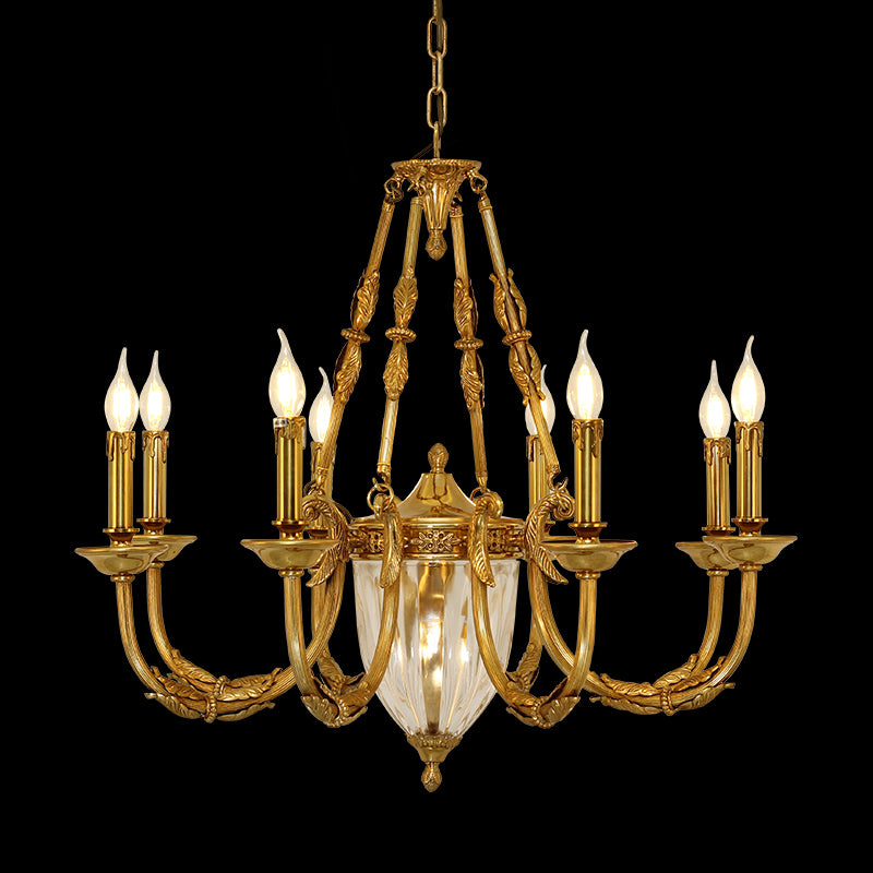 8 Lights Small Empire Style Antique Brass Chandelier Gold Dining Room Chandelier 31X28 Inch