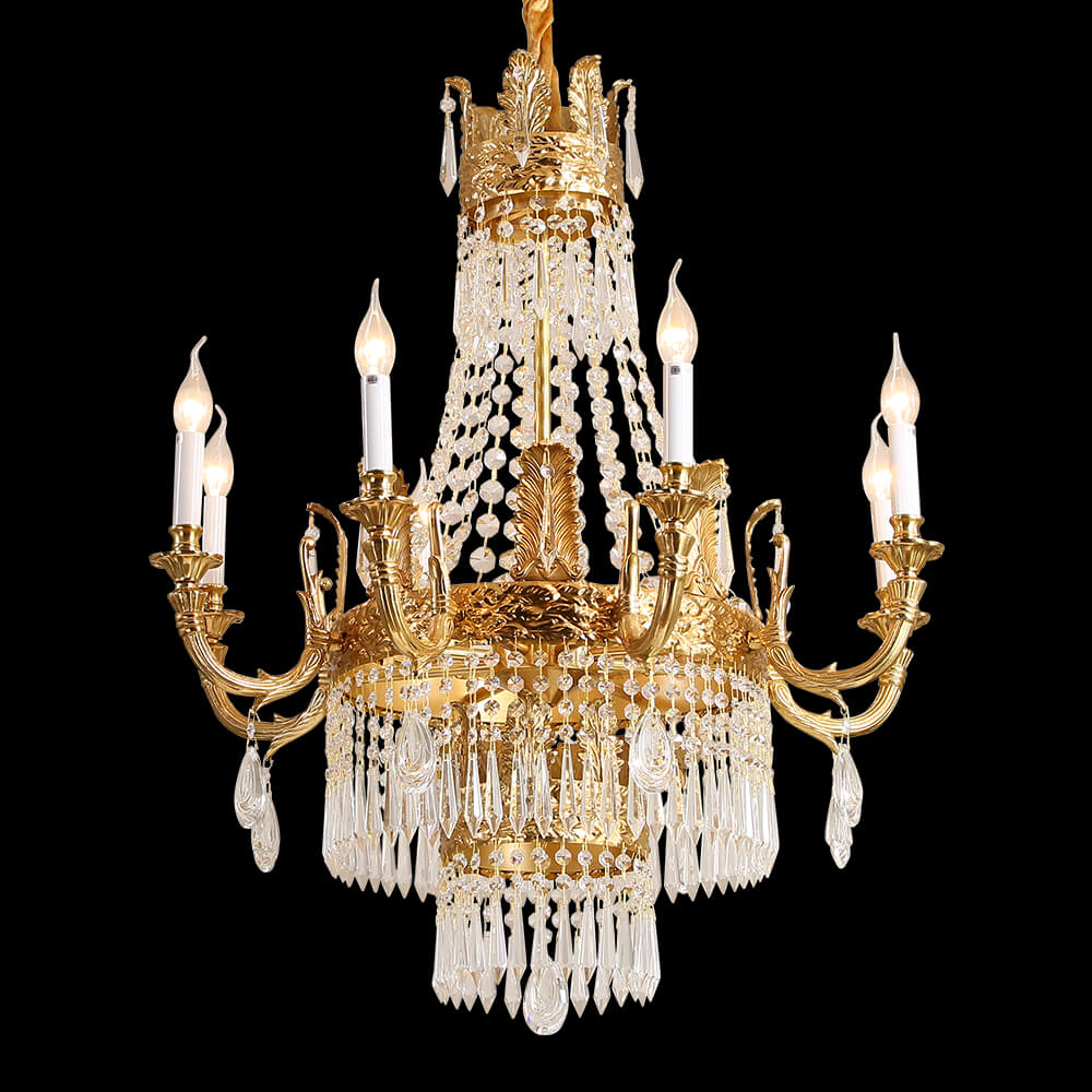 31'' W x 33'' H Small Antique Brass and Crystal Chandelier Lighting