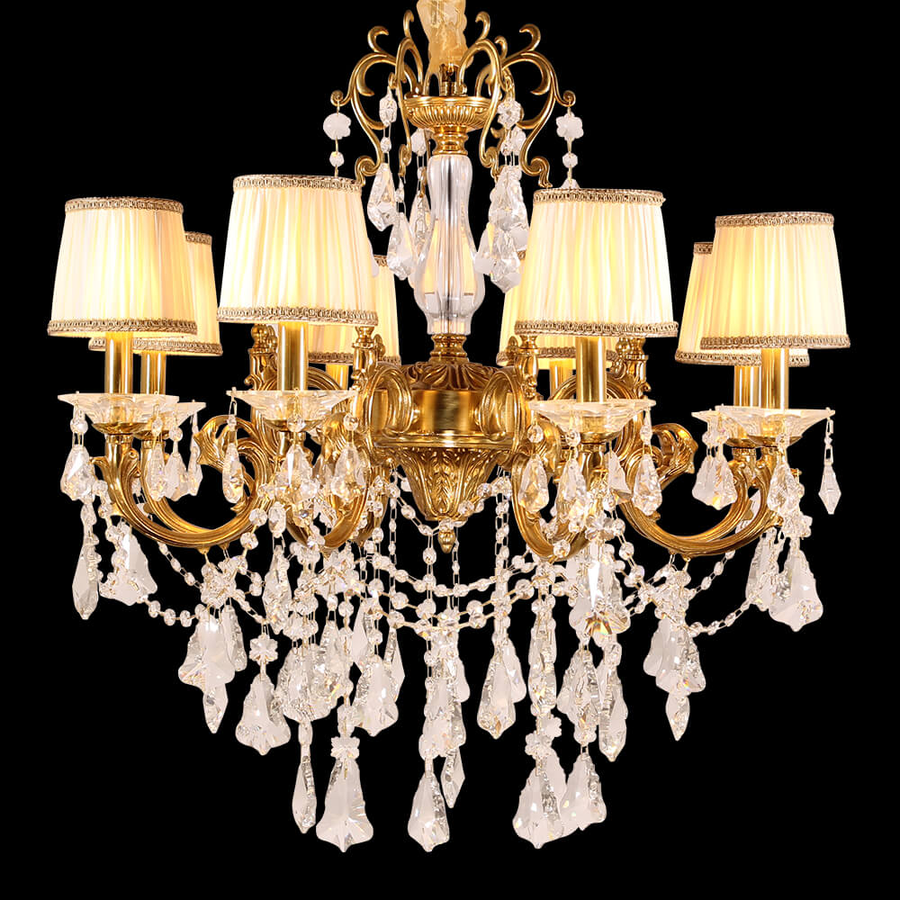 31X30 Inch 8 Lights Candle Style Antique Brass and Crystal Chandelier