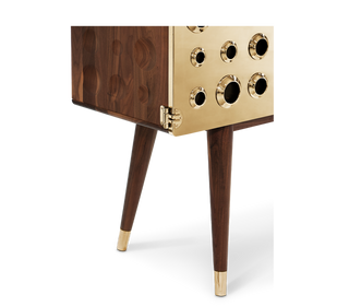 Luxury Walnut Bar Cabinet with Brass Accents & Hidden Storage