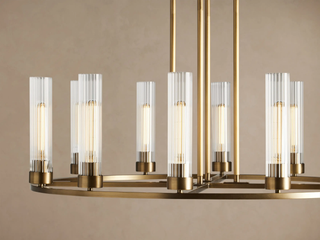 Andreas Round Brass Chandelier - Fluted Glass Modern Pendant Light for Dining Room