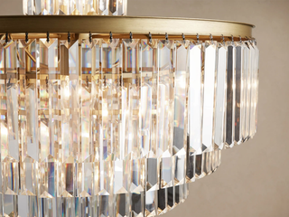 French Art Deco Layered K9 Crystal Round Chandelier