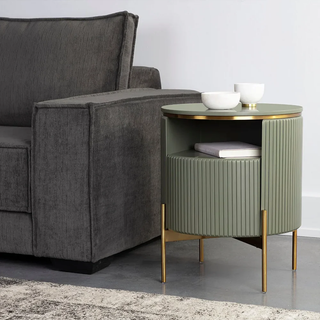Modern Gold Base Wood Nightstand – Luxury Closed Bedside Table with Storage Drawer