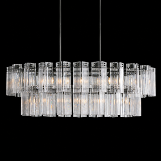 Modern Tiered Reeded Glass Oval Chandelier