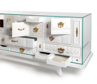 Luxury Black Sideboard Cabinet with Geometric Design & Hidden Storage