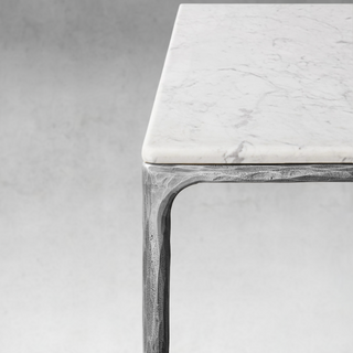 Hand-Forged Metal Marble Rectangular Dining Table