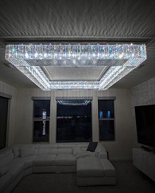 72 Inch Big Square Flush Mounted Chrome Crystal Chandelier for Living Room
