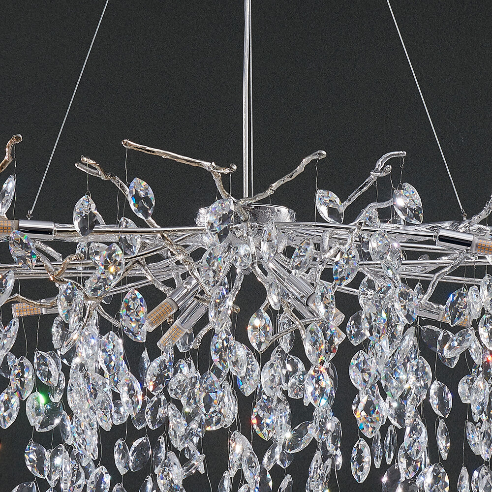 48-72 Inch Linear Crystal Chandelier Silver Tree Branch Chandelier for Dining Room