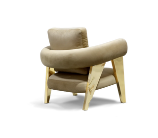 Luxury Sculptural Armchair with Polished Hammered Brass Legs & Curved Upholstery Design