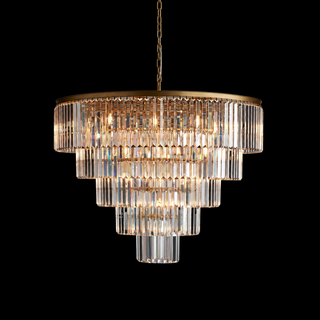 French Art Deco Tiered K9 Crystal Round Chandelier