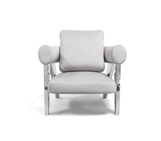 Luxury Sculptural Armchair with Polished Hammered Brass Legs & Curved Upholstery Design