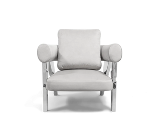 Luxury Sculptural Armchair with Polished Hammered Brass Legs & Curved Upholstery Design