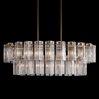 Modern Tiered Reeded Glass Oval Chandelier