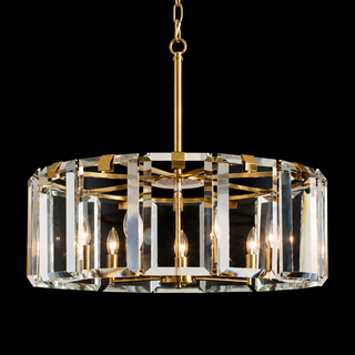 Modern Faceted Crystal Round Chandelier with Brass or Bronze Finish