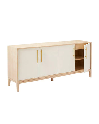 74" Oak Sideboard, Cerused Brass Linen Door Credenza