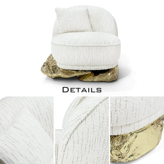 Luxury Sculptural Armchair with Polished Hammered Brass Base & Organic Curved Design