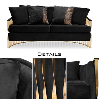 Luxury Curved Velvet Sofa with Gold Accent Base & Sculptural Modern Design