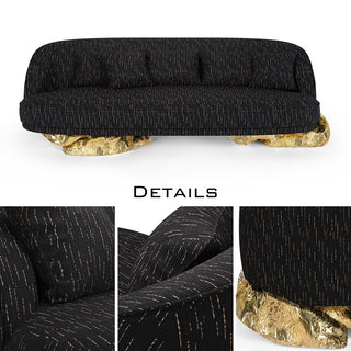 Luxury Sculptural Sofa with Polished Hammered Brass Base & Organic Curved Design