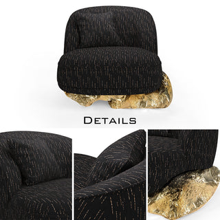 Luxury Sculptural Armchair with Polished Hammered Brass Base & Organic Curved Design