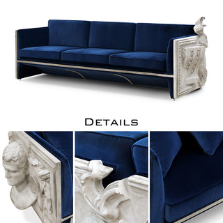Luxury Versailles Inspired Sofa with Sculpted Resin Wood Frame, Velvet Pillows & Acrylic Legs