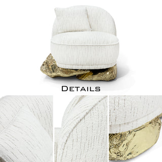 Luxury Sculptural Armchair with Polished Hammered Brass Base & Organic Curved Design