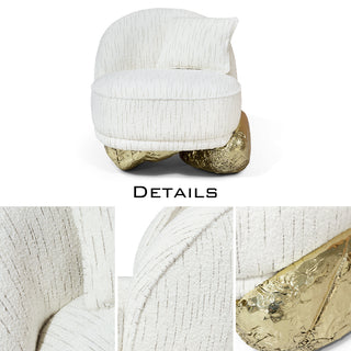 Luxury Sculptural Armchair with Polished Hammered Brass Base & Organic Curved Design