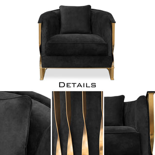 Luxury Velvet Armchair with Curved Sculptural Design & Gold Accent Base
