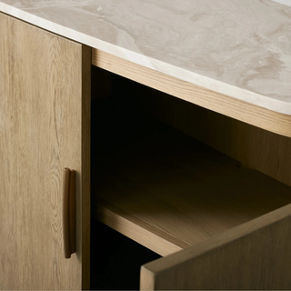 Danny Marble Top Sideboard Oak Wood Buffet Buffet Table Cabinet Country Entryways TV Cabinet