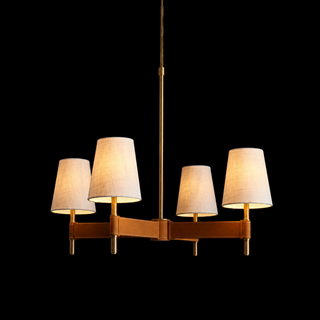 Hastings Halo Chandelier Modern Brass Round Chandelier with Linen Shade for Dining Room