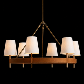 Hastings Halo Chandelier Modern Brass Round Chandelier with Linen Shade for Dining Room