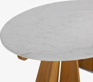 Pinna Oval Marble Dining Table with Wood Base, 75"–90"