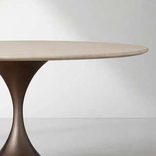 Saint Germain Round Stone Dining Table with Modern Steel Base: Contemporary Dining Room Leisure & Gathering Round Dining Table